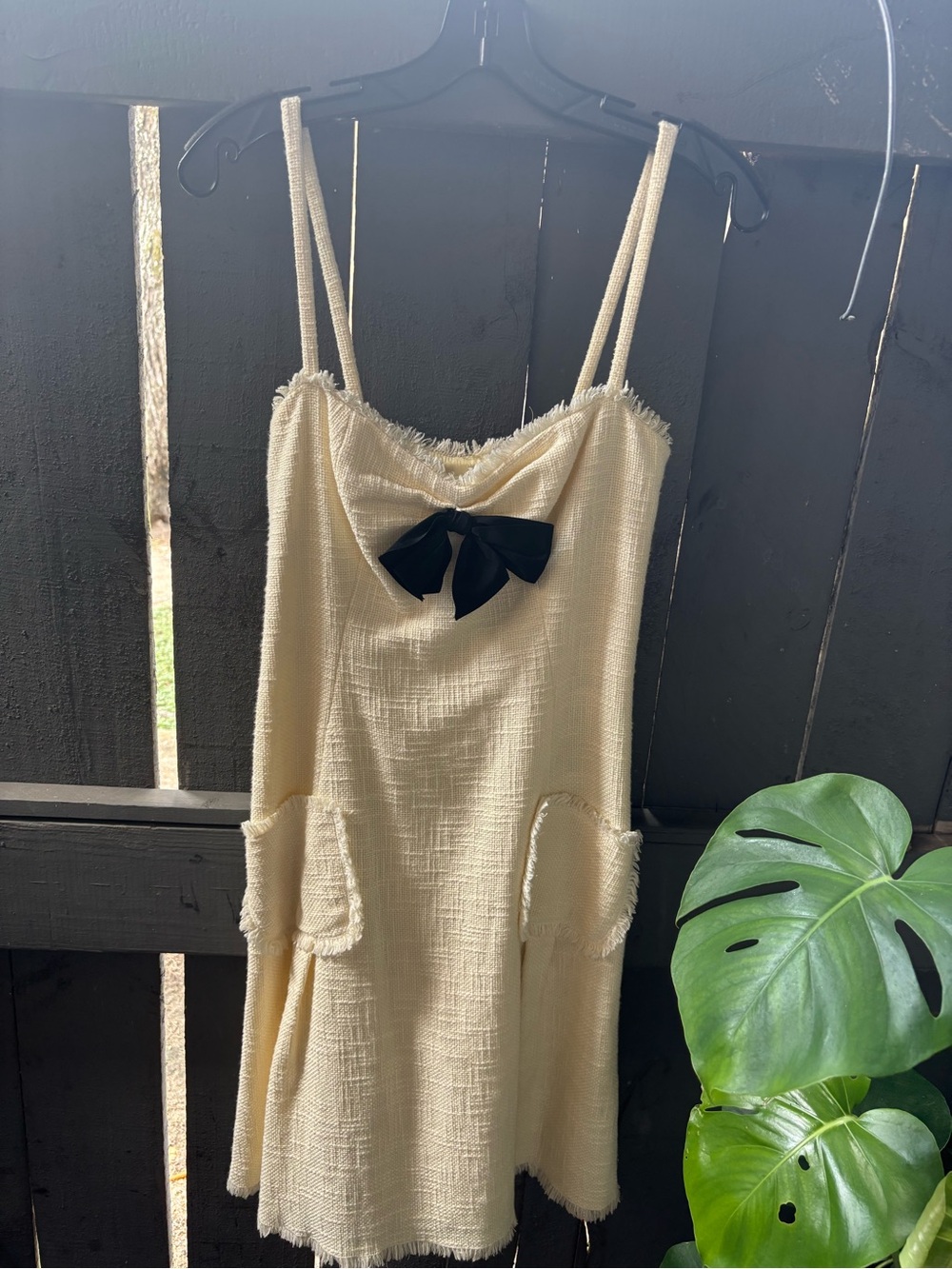 Moschino Cream Slip Dress with Black Bow Accent